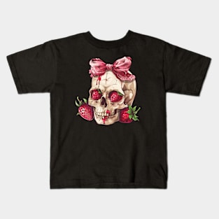 Coquette Strawberry Skull Kids T-Shirt